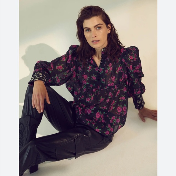 MELISSA NEPTON Tops - Melissa Nepton Aubrey pink rose peasant blouse small floral